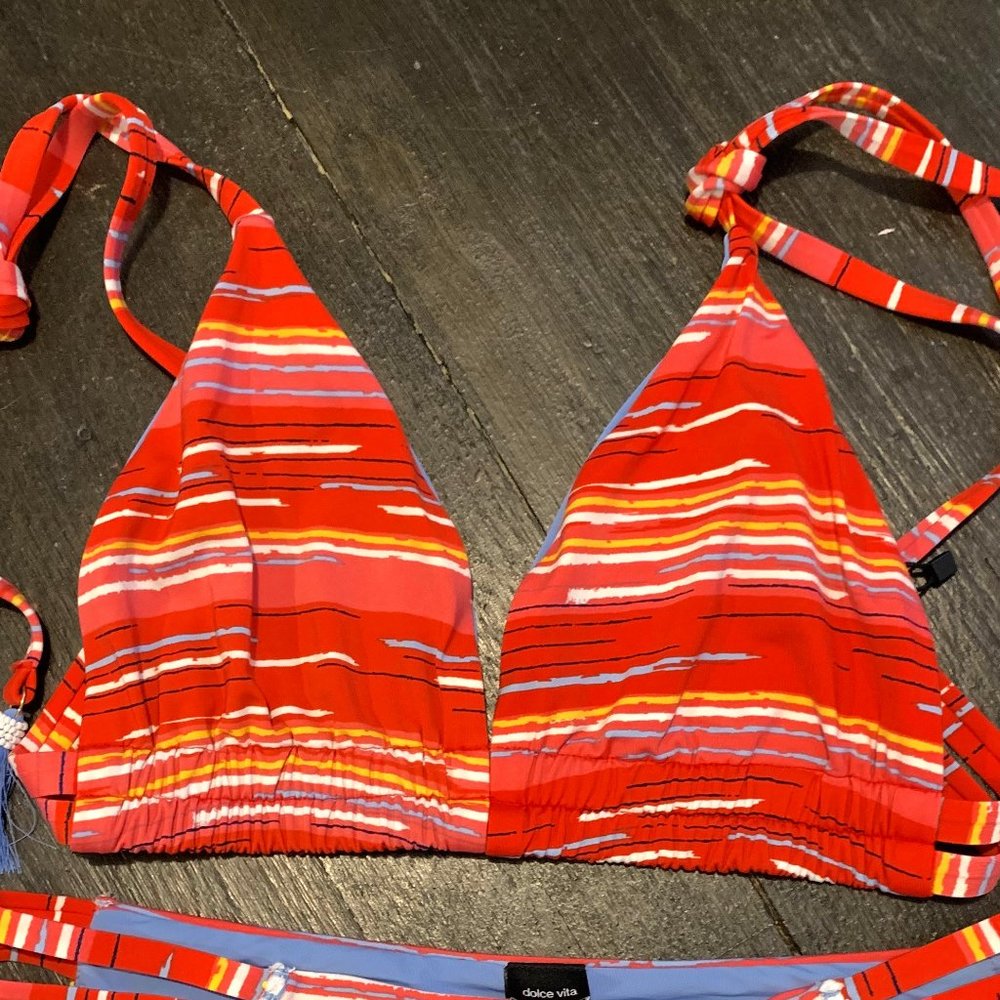 NWT Dolce Vita Swim top tassels Bikini M RED
